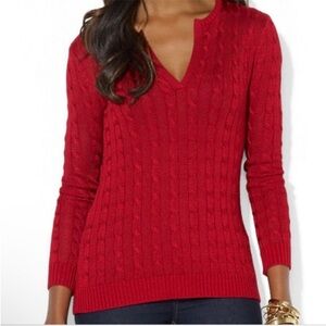 Lauren Ralph Lauren (POLO) Classic Red Cable‎ Knit Split Neck Sweater Size 2X